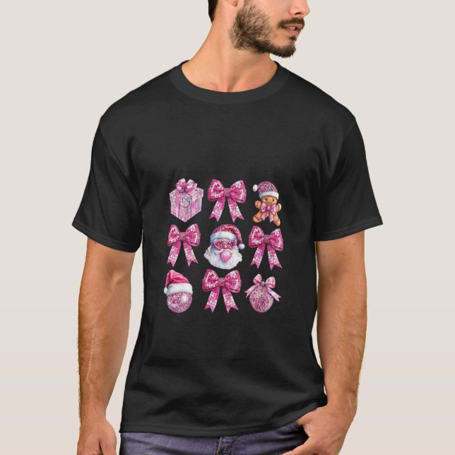 Womens Retro Santa Christmas Bubble Gum Pink Sungl T-Shirt (Front)
