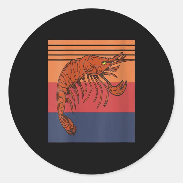 Womens Retro Shrimp Vibes Funny Marine Seafood Hum Classic Round Sticker (Front)