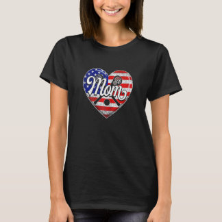 Womens Retro Usa Flag Heart Lacrosse Mum Mother's  T-Shirt