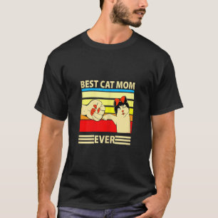 Womens Retro Vintage Best Cat Mum Ever Fist Bump T-Shirt