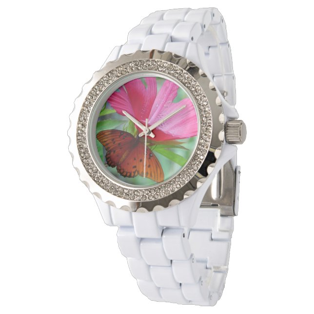 Women's Rhinestone Watch with Butterfly and Flower (Angled)