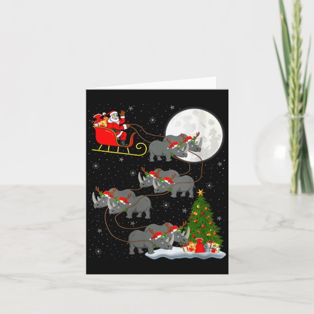 Womens Rhino Santa Sleigh Flying Funny Magical Chr Card (Front)