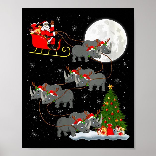 Womens Rhino Santa Sleigh Flying Funny Magical Chr Poster (Front)