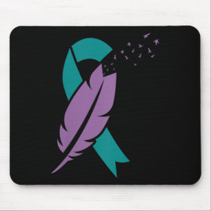 Womens Ribbon Birds Feather Suicide Awareness Ment Mouse Mat