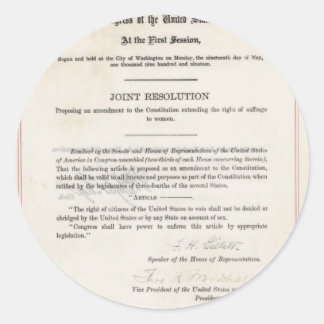 Women's Right to Vote- 19th Amendment Classic Round Sticker