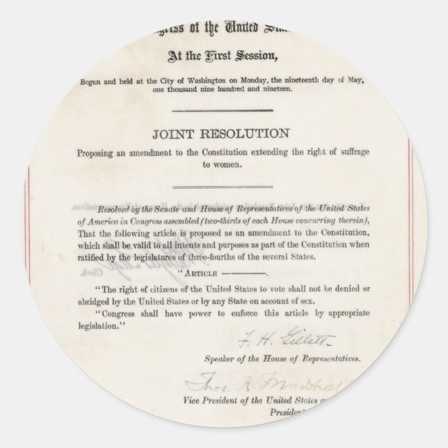 Women's Right to Vote- 19th Amendment Classic Round Sticker (Front)