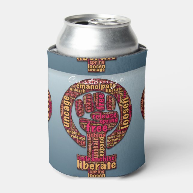 women's rights raised fist Thunder_Cove Can Cooler (Can Front)