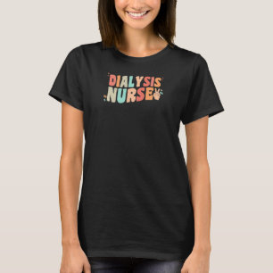 Womens RN Dialysis Nurse Retro Groovy Nephrology N T-Shirt