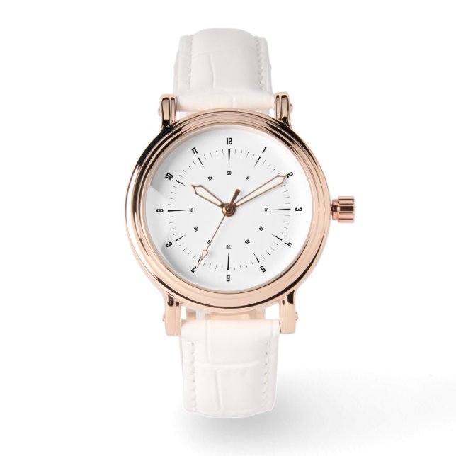 Women's Rose Gold Vintage White Strap Watch (Front)