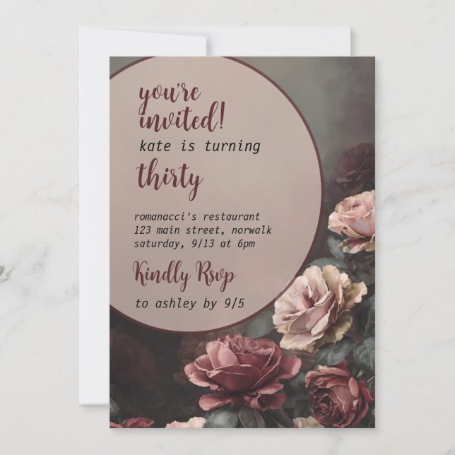 Women's Roses Floral Birthday Party Invitation (Front)