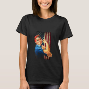 Womens Rosie the Riveter and worn American Flag  T-Shirt
