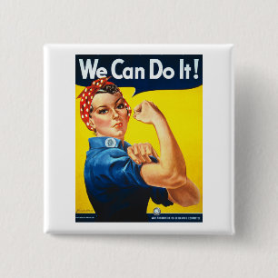Women's Rosy the Riveter T Shirt - We Can Do It 15 Cm Square Badge