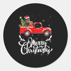 Womens Rottweiler Dog On Christmas Tree Red Truck  Classic Round Sticker