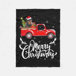 Womens Rottweiler Dog On Christmas Tree Red Truck  Fleece Blanket