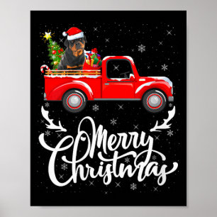 Womens Rottweiler Dog On Christmas Tree Red Truck  Poster