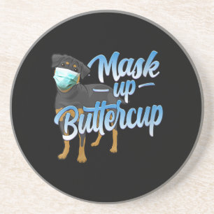 Womens Rottweiler Dog with Mask - Mask up Buttercu Coaster