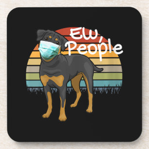Womens Rottweiler Puppy with Mask - Ew People - Coaster