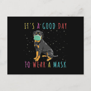 Womens Rottweiler Wear A Mask Funny Its A Good Day Holiday Postcard