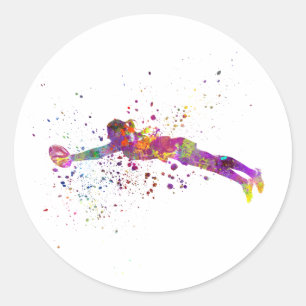 Women's rugby in watercolor classic round sticker