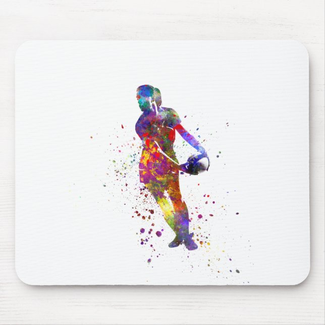 Women's rugby in watercolor mouse mat (Front)