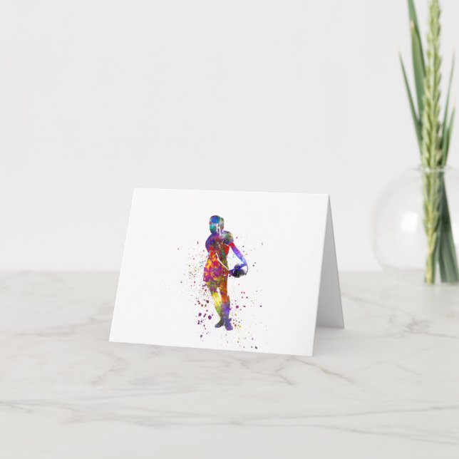 Women's rugby in watercolor thank you card (Front)