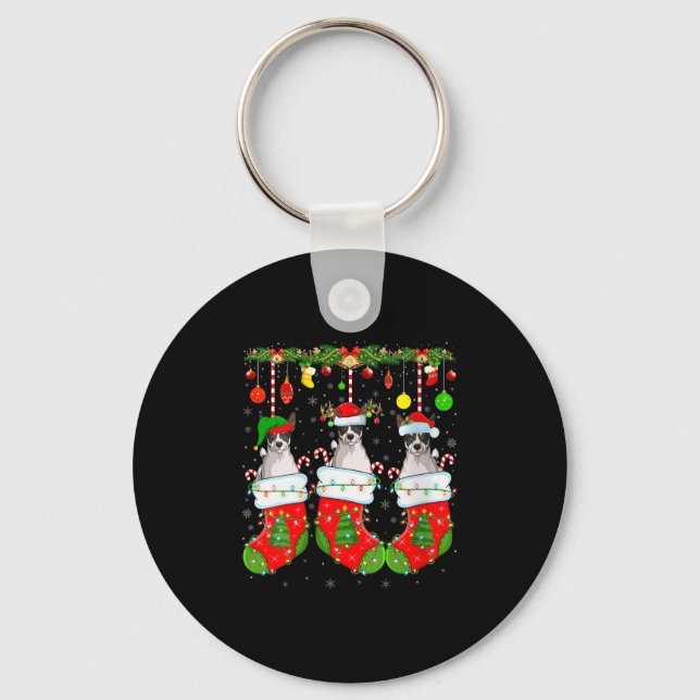 Womens Russell Terrier Dog In Christmas Socks Funn Key Ring (Front)