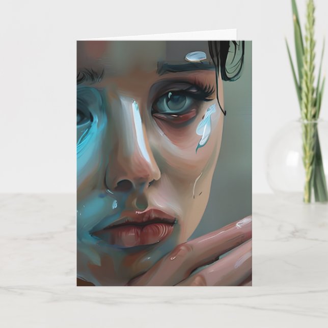 Women's Sad Face | Crying Blank Card (Front)