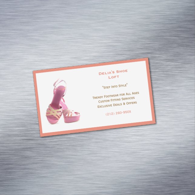  Women's Salmon Pink Shoes Fashion Magnetic Business Card (In Situ)