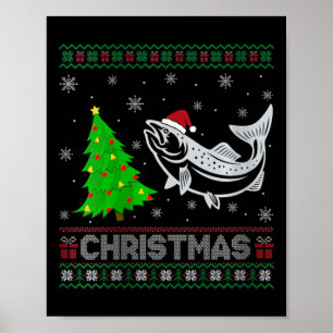 Womens Salmon Xmas Tree Lighting Ugly Christmas Sw Poster