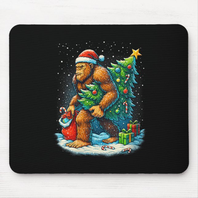 Womens Santa Bigfoot Christmas Tree Sasquatch Xmas Mouse Mat (Front)