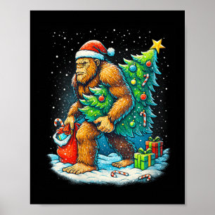 Womens Santa Bigfoot Christmas Tree Sasquatch Xmas Poster