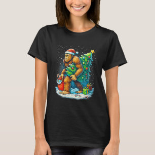 Womens Santa Bigfoot Christmas Tree Sasquatch Xmas T-Shirt
