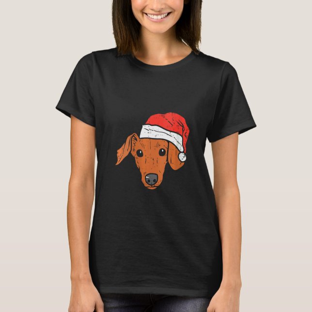 Womens Santa Hat Dachshund Pjs Christmas Xmas Wien T-Shirt (Front)