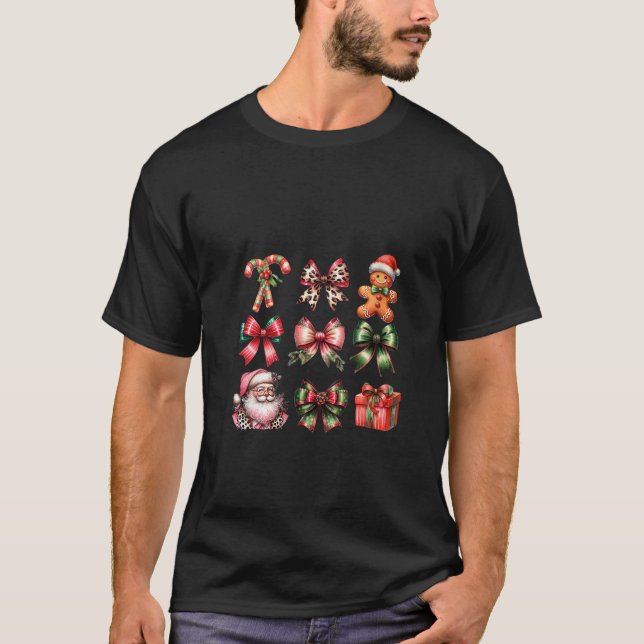 Womens Santa HO HO HO Snowman Gingerbread Candy Ca T-Shirt (Front)