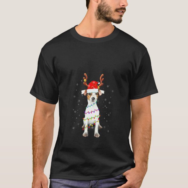 Womens Santa Jack Russell Gorgeous Reindeer Light  T-Shirt (Front)