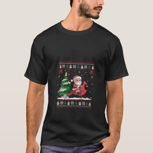 Womens Santa Riding Cardinal Bird Tree Lighting Ch T-Shirt (Front)