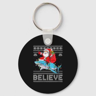 Womens Santa Riding Shark Ugly Christmas Sweater B Key Ring