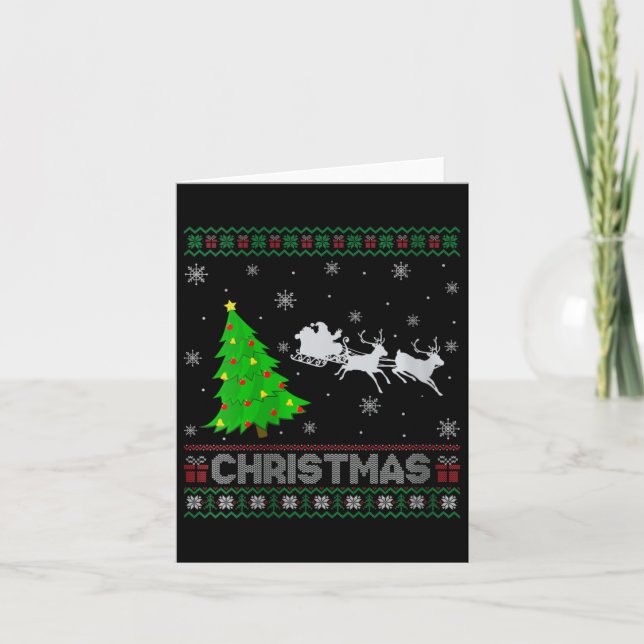 Womens Santa Sleigh Xmas Tree Lighting Ugly Christ Card (Front)