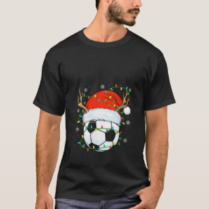 Womens Santa Soccer Ball Xmas Lights Christmas Soc T-Shirt