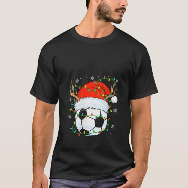 Womens Santa Soccer Ball Xmas Lights Christmas Soc T-Shirt (Front)