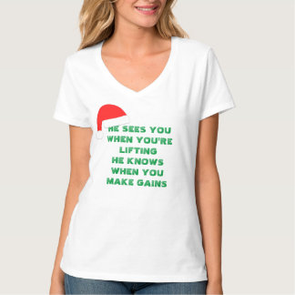 Women's Santa's Gains white v-neck t-shirt