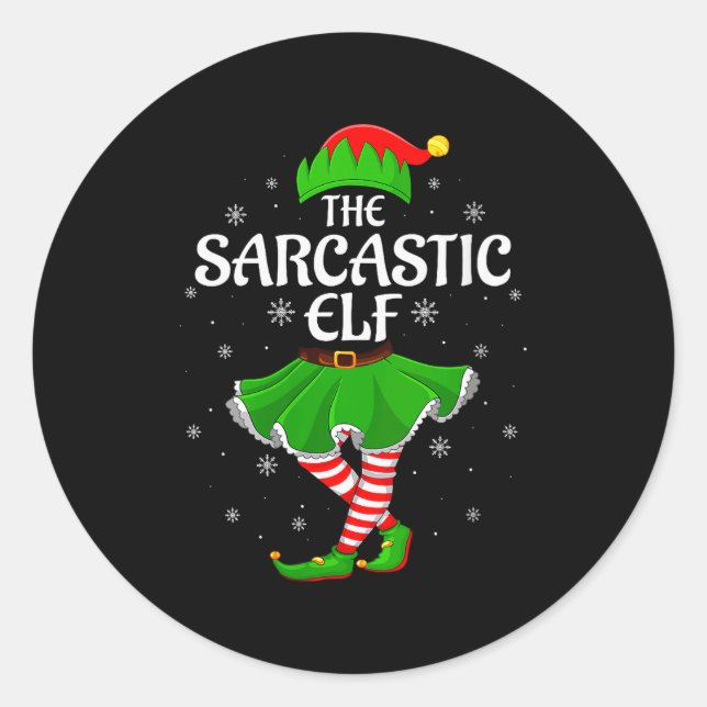 Womens Sarcastic Elf Christmas Family Girls Women  Classic Round Sticker (Front)