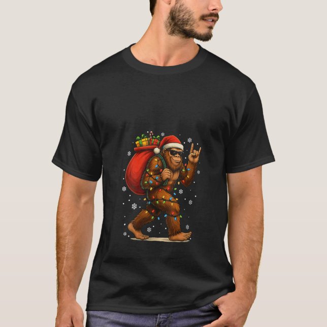 Womens Sasquatch Believe Funny Santa Bigfoot Chris T-Shirt (Front)