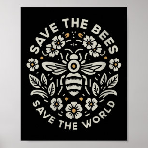 Womens Save The Bees Save The World Floral Bee V Poster