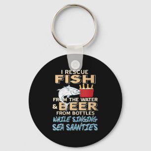 Womens Saving Fish And Beer While Singing Sea Shan Key Ring