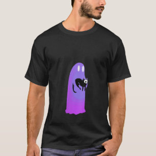 Womens Scary ghost holding creepy cute black cat h T-Shirt