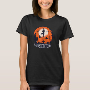 Womens Scary Halloween Broom Namaste Witches T-Shirt