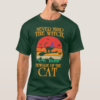 Womens Scary Halloween design broom funny cat witc T-Shirt