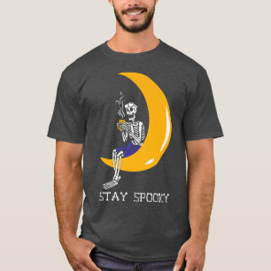 Womens Scary Halloween design skeleton moon T-Shirt