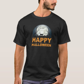 Womens Scary Halloween Moon Cat T-Shirt